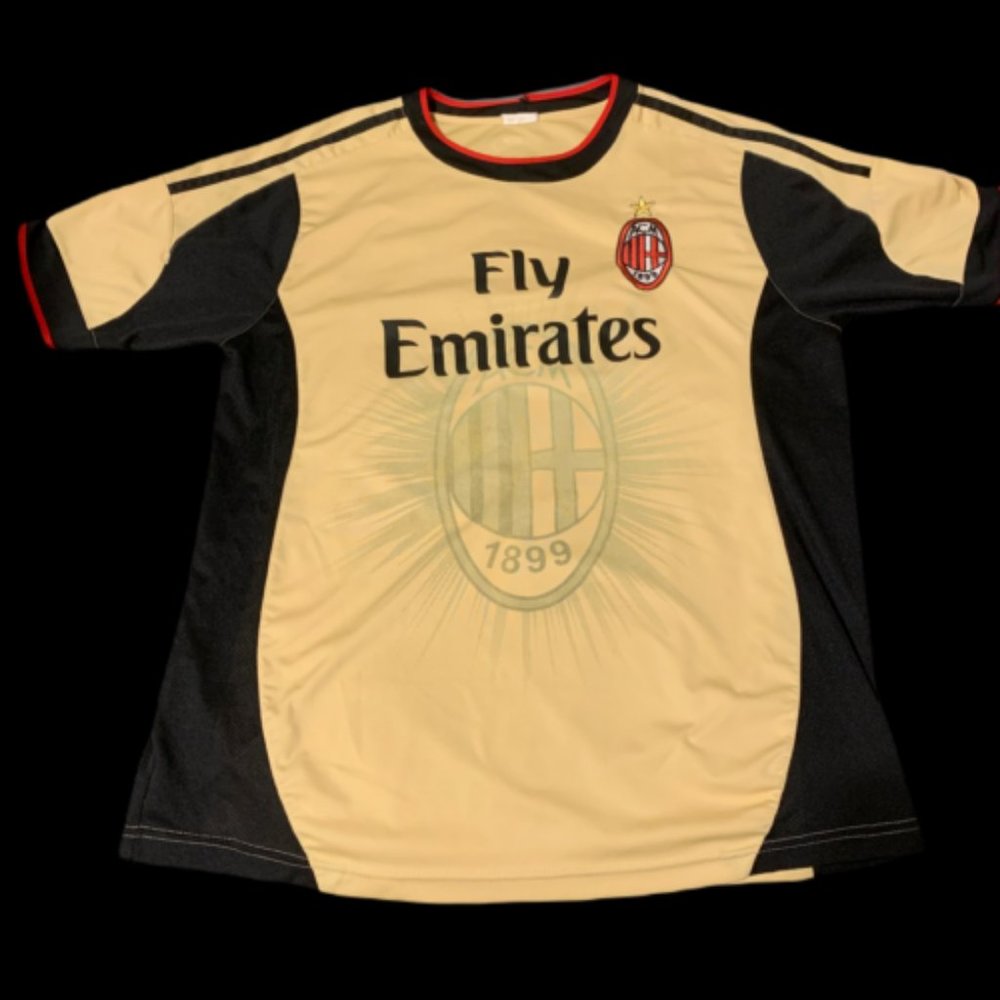 AC Milan FC 2013-14 Third Kit Gold Champions Soccer Football Jersey Size Large